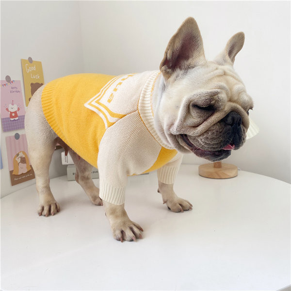 Vesta tricotata pentru caini de culoare galbena