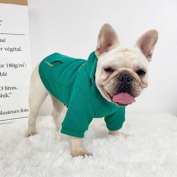 Haina moderna pentru caini cu broderie si gluga