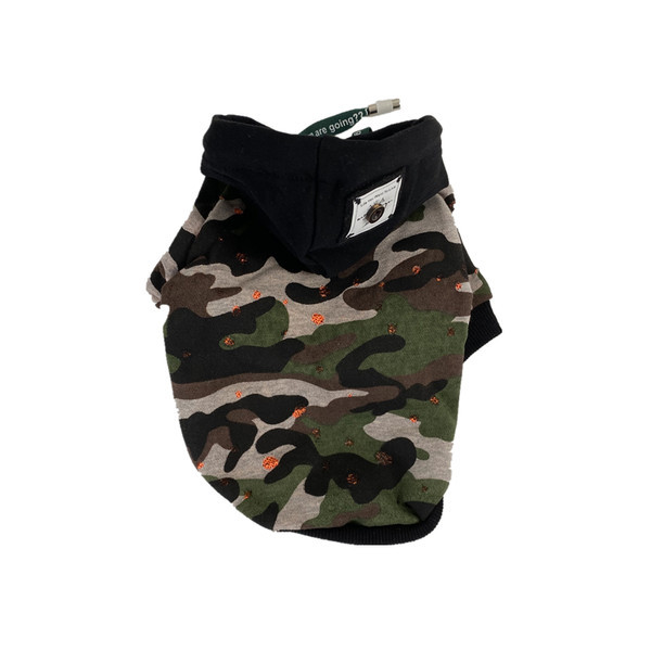 Kamuflaažimustriga ja kapuutsiga puuvillane pluus koertele