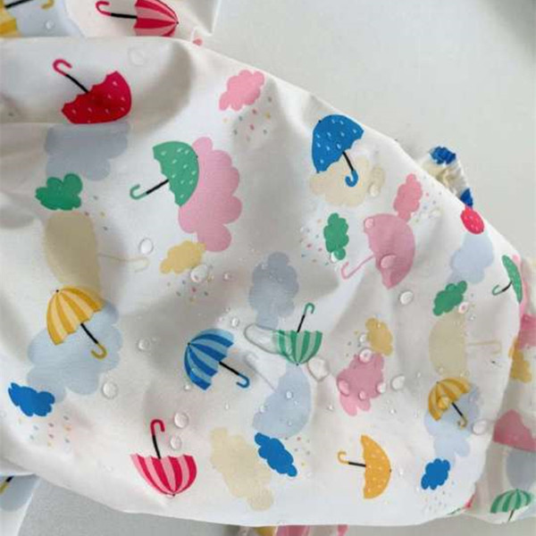 Värviliste mustrite ja lokkidega vihmamantel koertele