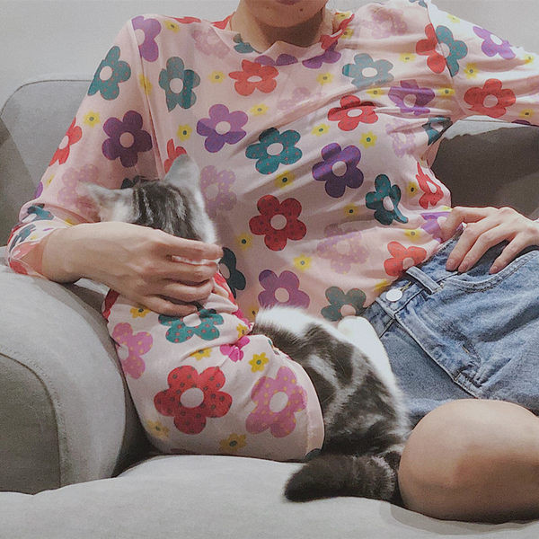 Lillemustriga puuvillane pluus koertele