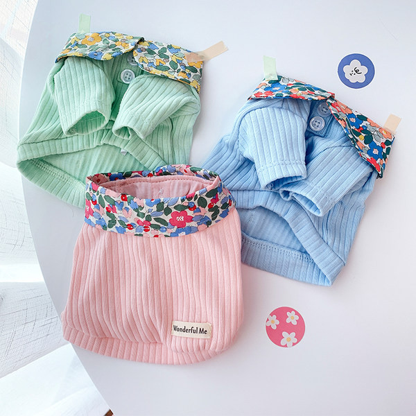 Bluza din bumbac pentru caini cu guler si nasturi