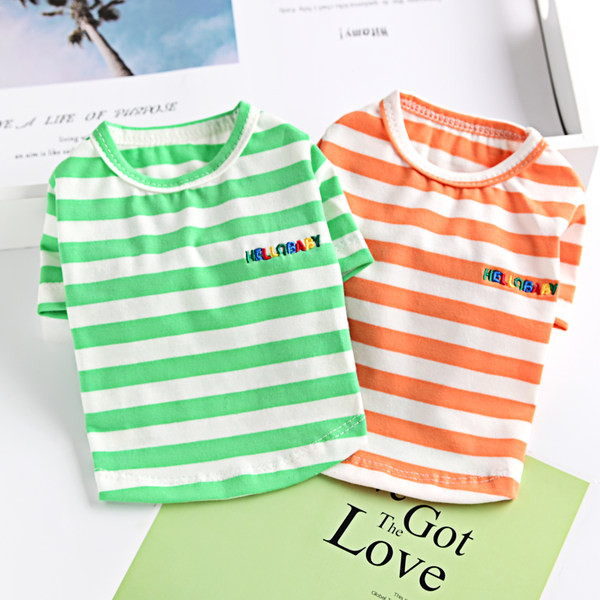 Ριγέ βαμβακερή μπλούζα με πολύχρωμο κέντημα για σκύλους