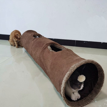 Тунел за котки в два цвята с висяща играчка