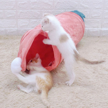 Плюшен тунел за котки в три цвята