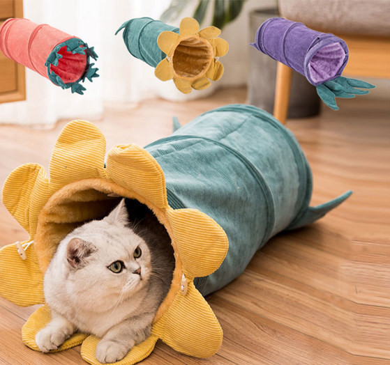 Tunel de pluș pentru pisici cu element 3D