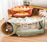 Tunel pliabil pentru pisici cu pat și pandantiv