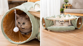 Πτυσσόμενο τούνελ γάτας με κρεβάτι και μενταγιόν