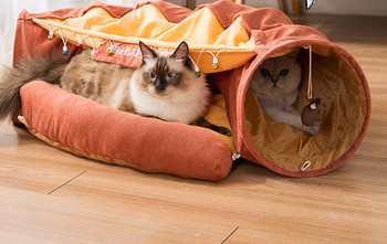 Πτυσσόμενο τούνελ γάτας με κρεβάτι και μενταγιόν