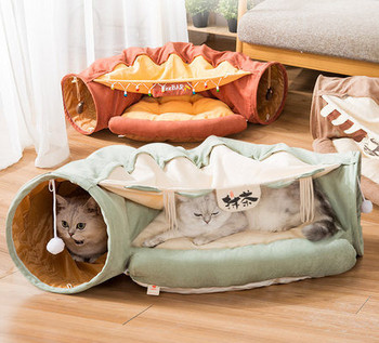 Сгъваем котешки тунел с легло и висулка