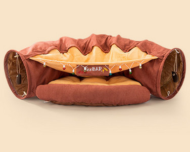 Tunel pliabil pentru pisici cu pat și pandantiv