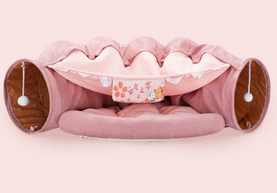 Tunel pliabil pentru pisici cu pat și pandantiv