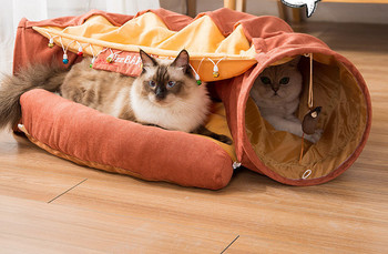 Котешка къща с тунел и играчка