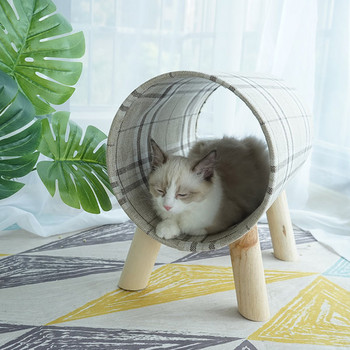 Кариран котешки тунел за игра с дървени крака