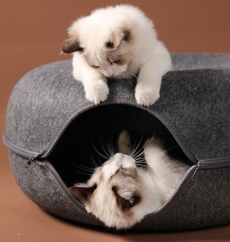 Tunel de joacă pentru pisici cu zonă de dormit