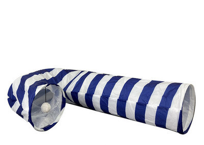 Tunel pentru pisici in doua culori cu o jucarie agatata