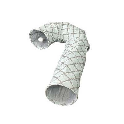 Tunel pentru pisici in doua culori cu o jucarie agatata