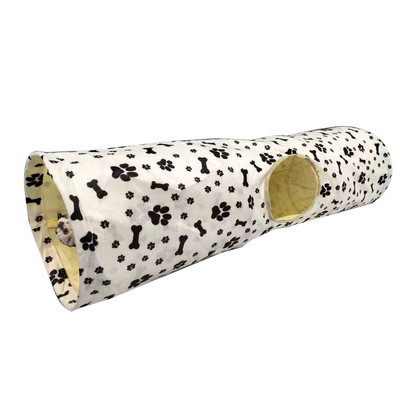 Tunel de pluș pentru pisici cu o jucărie agățată