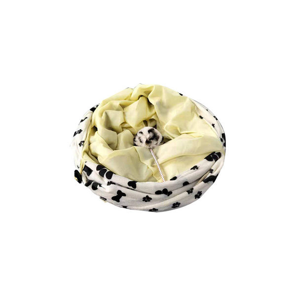 Tunel de pluș pentru pisici cu o jucărie agățată