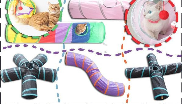 Tekstiilist tunnelimänguasi kassidele - erinevad mudelid