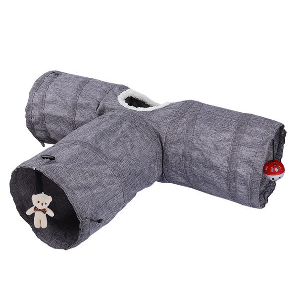 Tunel pentru pisici cu trei iesiri in doua culori