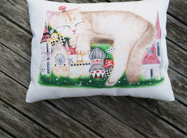 Värvilise trükiga ristkülikukujuline tekstiilist padi kassidele