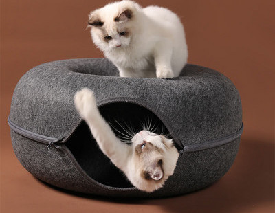 Round cat tunnel with zipper