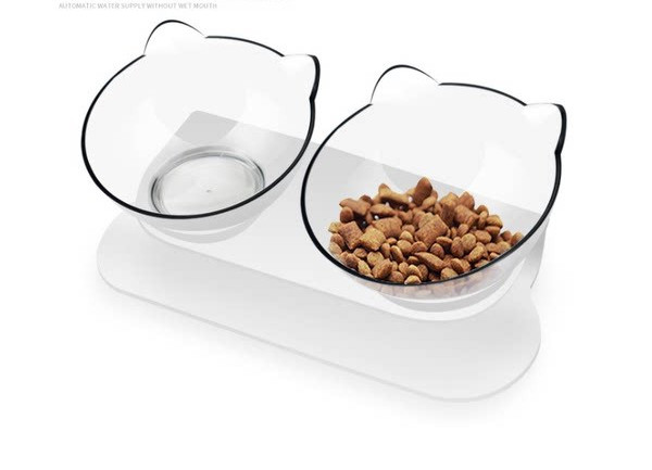 Bļoda ar piemērotu kaķu barību un ūdeni