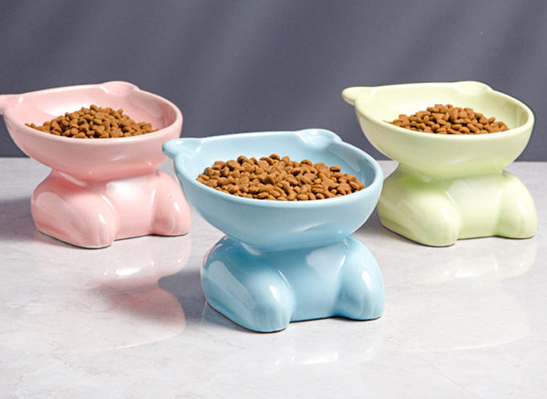 Keraamiline kauss kassitoidu jaoks alusel