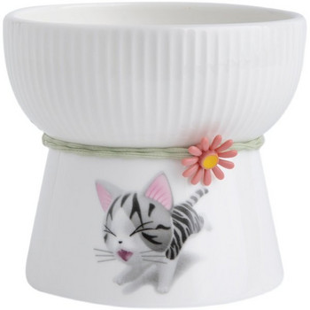 Керамична купа на стойка с декорация за котки