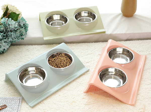 Bol cu mancare si apa cu doua compartimente pentru pisici