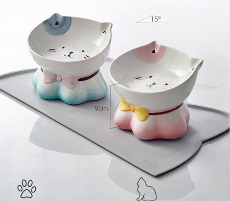 Bol din ceramica cu aplicatie potrivit pentru mancarea pisicilor