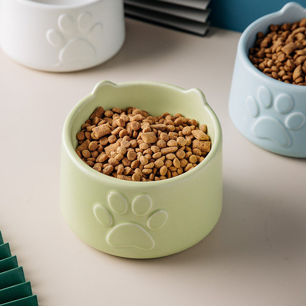 Mitmes värvitoonis keraamiline kauss, mis sobib lemmikloomatoiduks