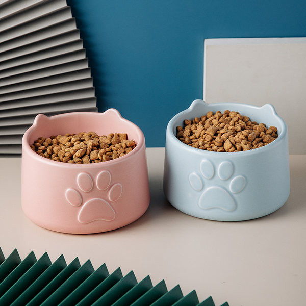 Mitmes värvitoonis keraamiline kauss, mis sobib lemmikloomatoiduks