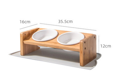 Kačių maisto dubuo su mediniu stovu