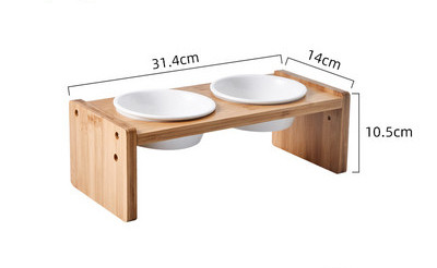 Kačių maisto dubuo su mediniu stovu