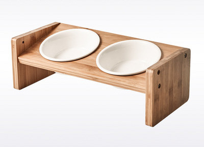 Cat food bowl with wooden stand