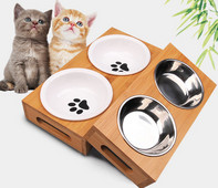 Διπλό μπολ με ξύλινη βάση