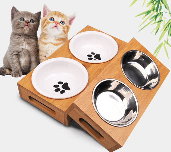 Διπλό μπολ με ξύλινη βάση