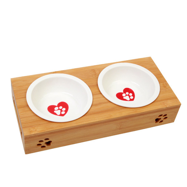 Διπλό μπολ με ξύλινη βάση