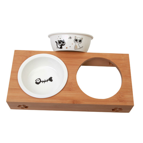 Διπλό μπολ με ξύλινη βάση