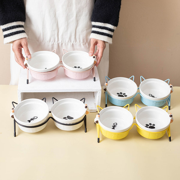 Bol din ceramică pentru mâncare pentru pisici - una sau două bucăți