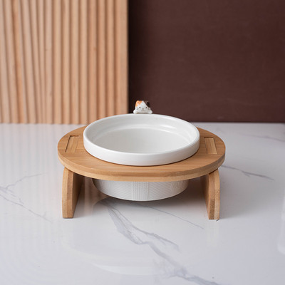 Μπολ γάτας με ξύλινη βάση