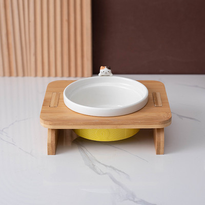 Μπολ γάτας με ξύλινη βάση