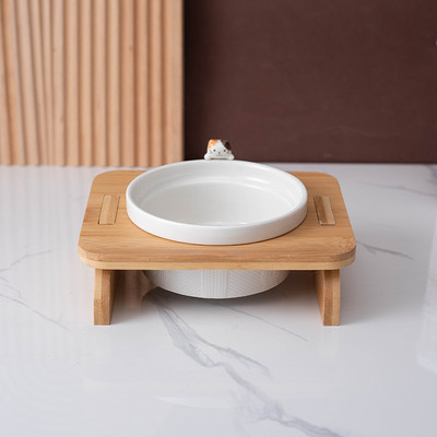 Μπολ γάτας με ξύλινη βάση