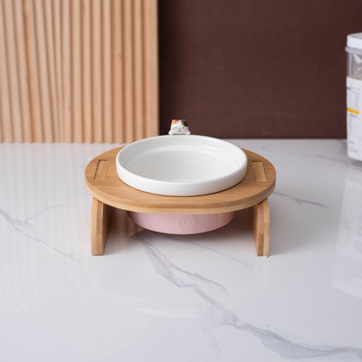 Μπολ γάτας με ξύλινη βάση