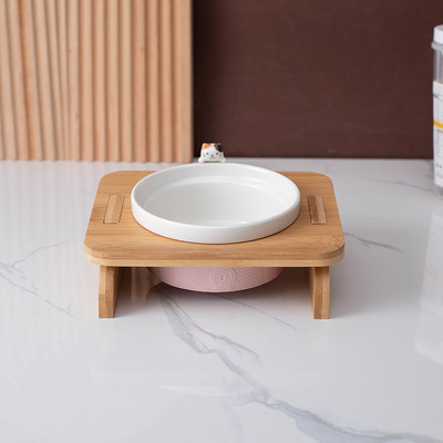 Μπολ γάτας με ξύλινη βάση