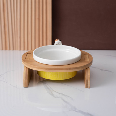 Μπολ γάτας με ξύλινη βάση