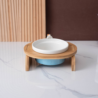 Μπολ γάτας με ξύλινη βάση