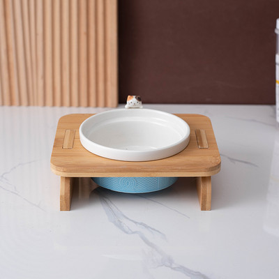 Μπολ γάτας με ξύλινη βάση